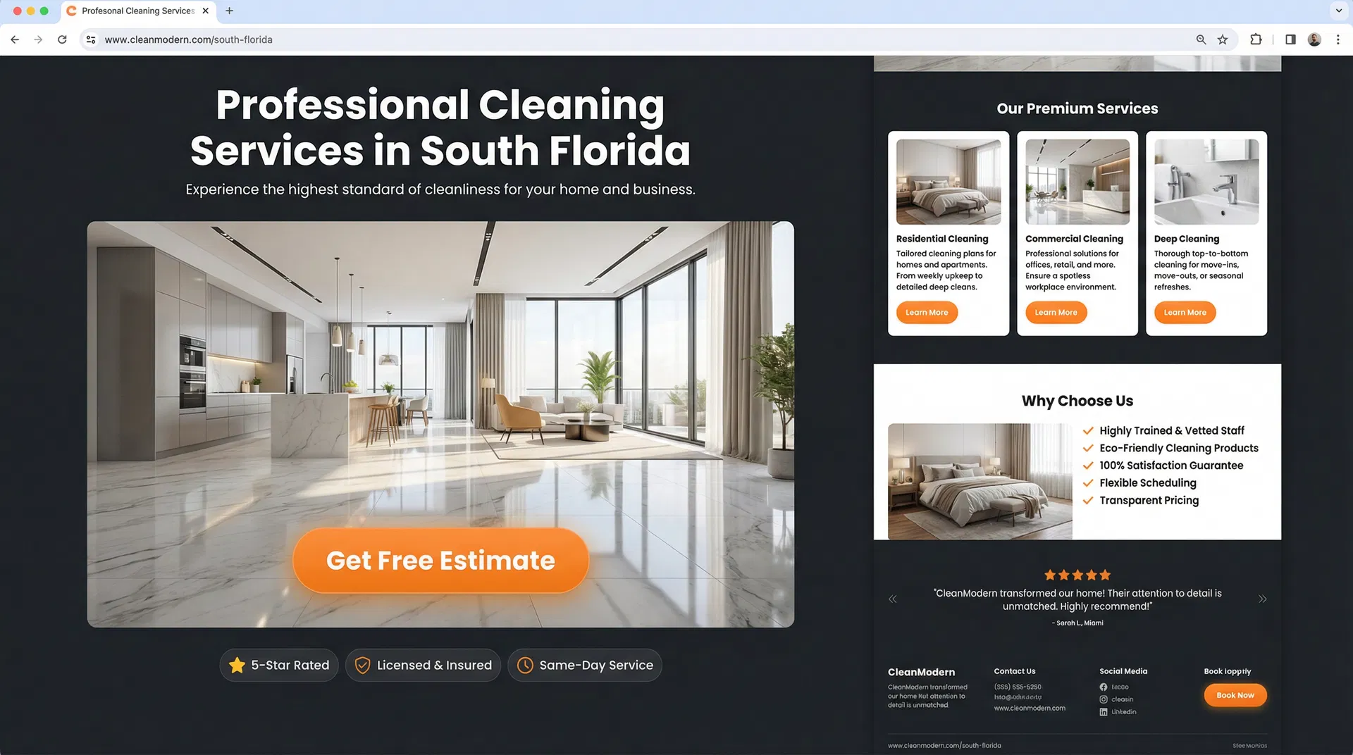 High-converting landing page designed by Roxfire for a cleaning company