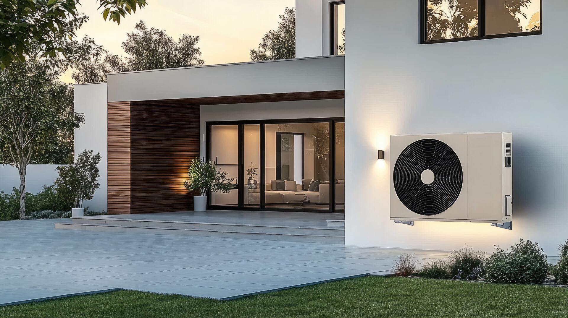 Modern luxury home with energy-efficient heat pump system
